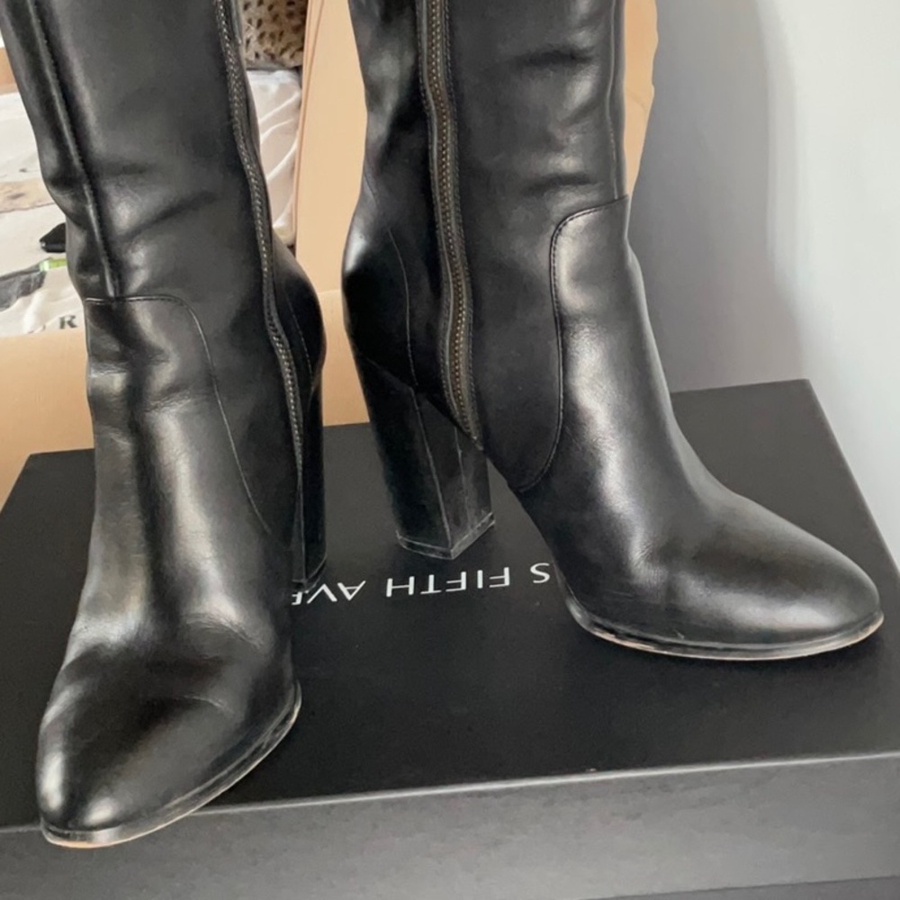 Saks Fifth Avenue Black Leather Calf Boots / Size 8.5M - Picture 3 of 16